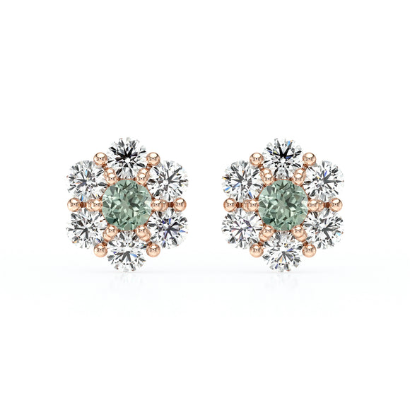Boucles d’oreilles saphir vert diamant Florale - 1