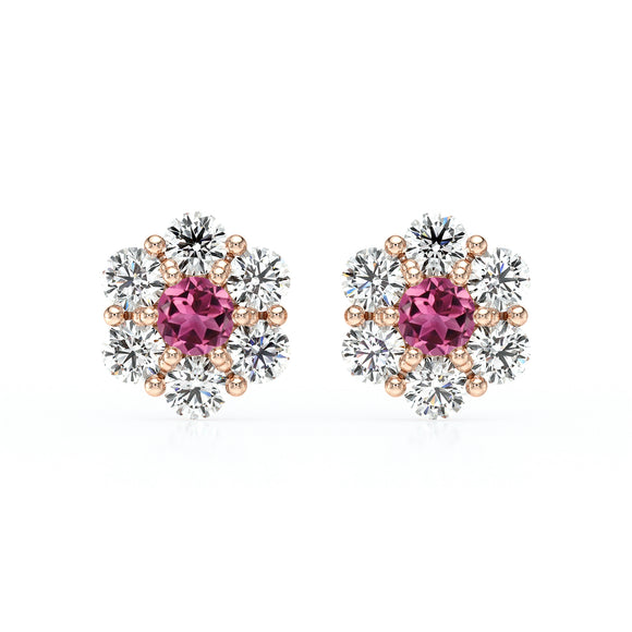Boucles d’oreilles tourmaline diamant Florale - 1
