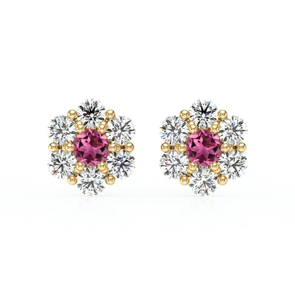 Boucles d’oreilles tourmaline diamant Florale - 1