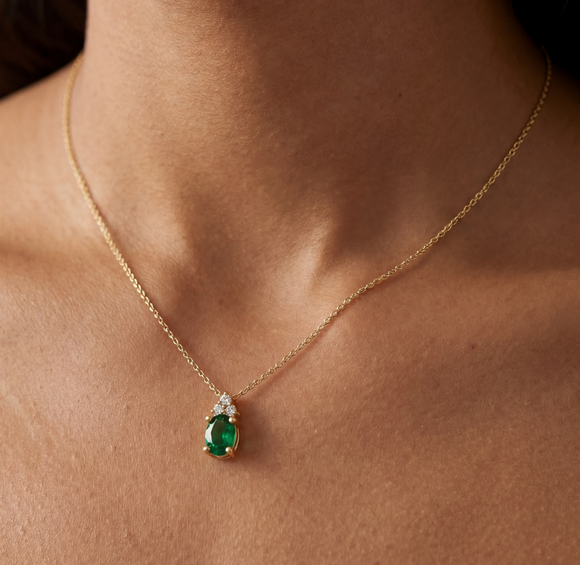 Pendentif émeraude et diamant Coucher de Soleil - 5
