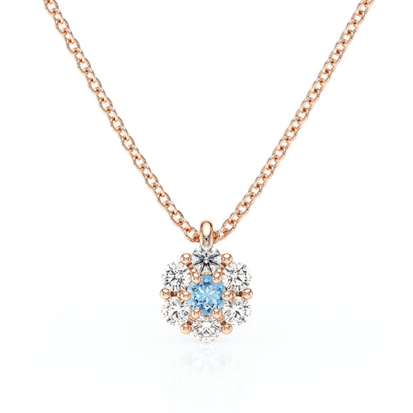 Collier entourage aigue-marine diamant Pour la Vie - 9