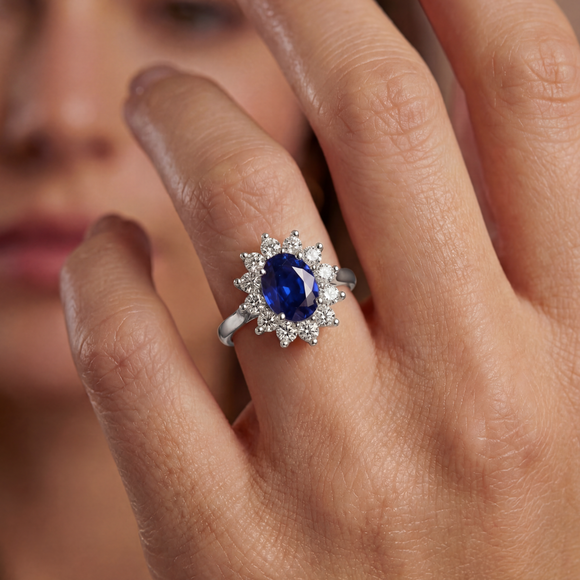 Bague entourage saphir et diamant Pompadour