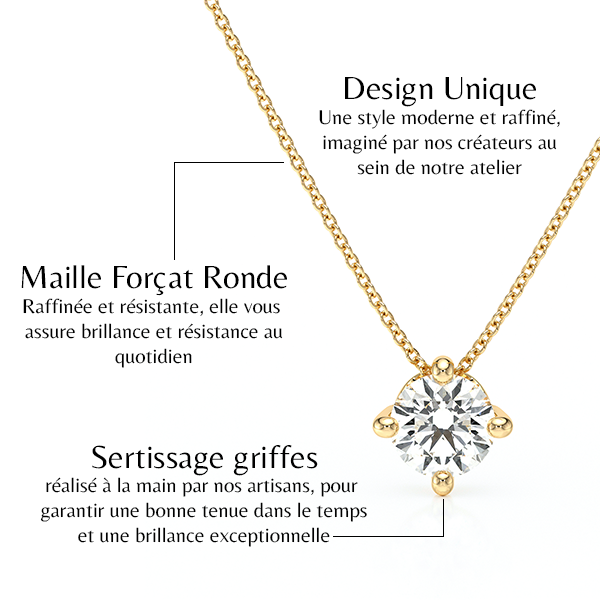 Pendentif solitaire diamant Lune de Miel - 3