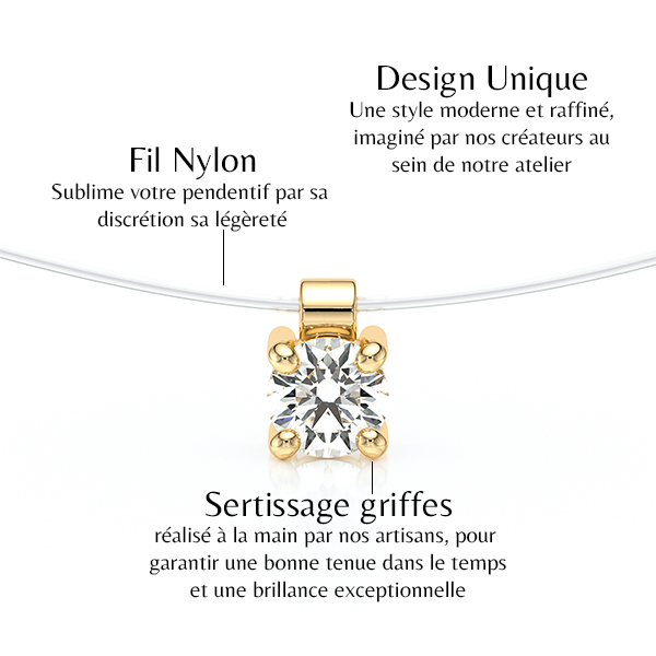 Pendentif solitaire diamant Lune de Miel - 8