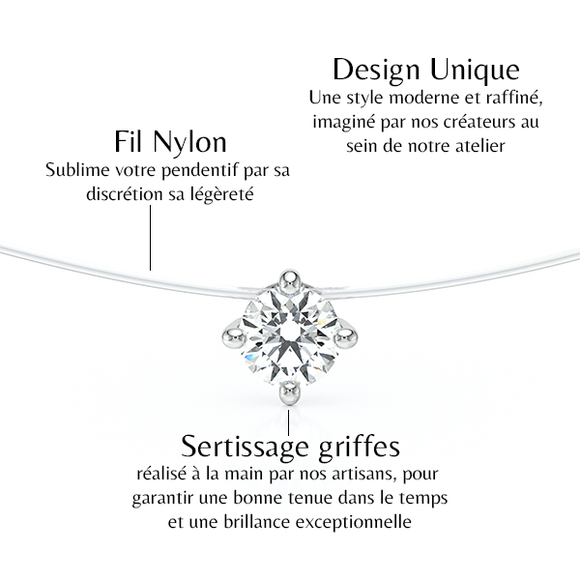 Pendentif solitaire diamant Lune de Miel - 9