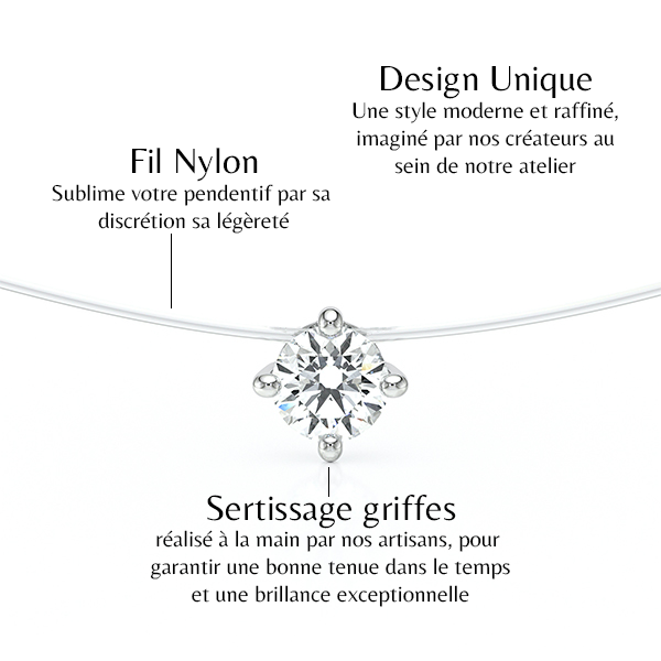 Pendentif solitaire diamant Lune de Miel - 9