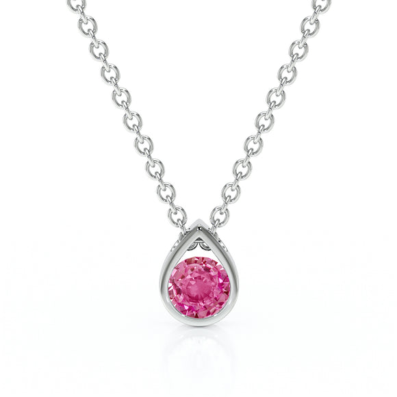 Pendentif solitaire saphir rose Amour de Minuit - 1