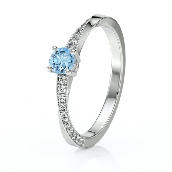 Solitaire accompagné aigue-marine et diamant Pluie d’étoiles - 6