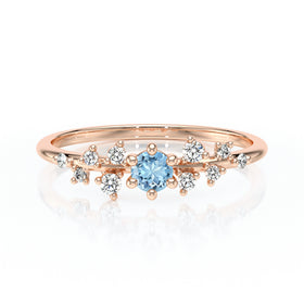 Solitaire accompagné aigue-marine et diamant Pluie d’étoiles - 8