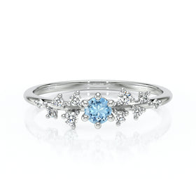 Solitaire accompagné aigue-marine et diamant Pluie d’étoiles - 8