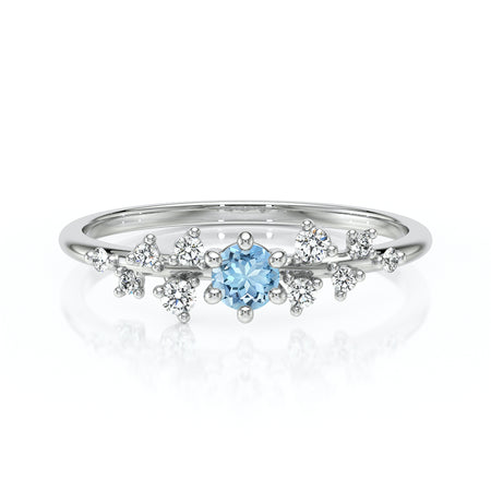 Solitaire accompagné aigue-marine et diamant Pluie d’étoiles - 8