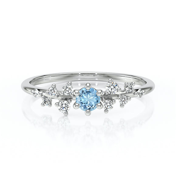 Solitaire accompagné aigue-marine et diamant Pluie d’étoiles - 8