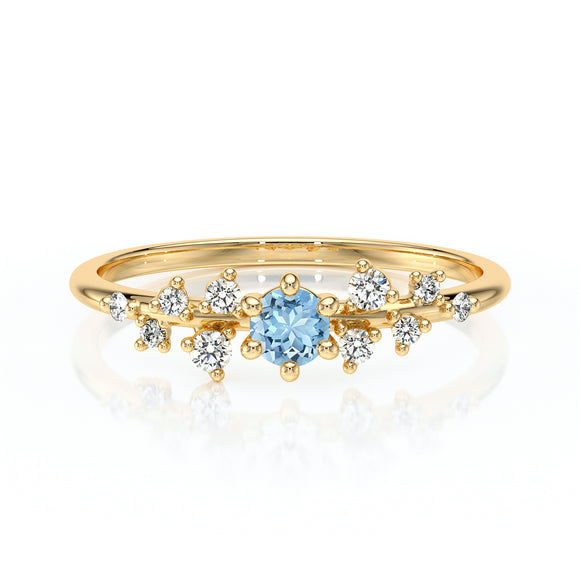 Solitaire accompagné aigue-marine et diamant Pluie d’étoiles - 8