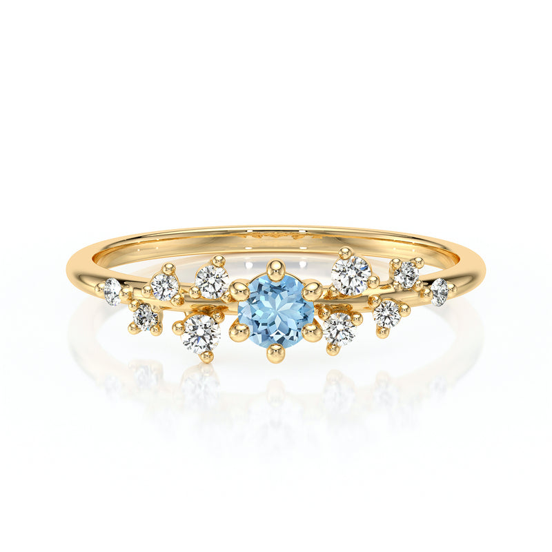 Solitaire accompagné aigue-marine et diamant Pluie d’étoiles - 8