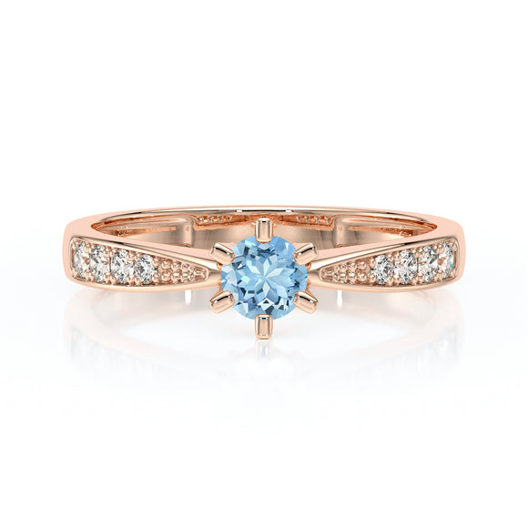 Solitaire accompagné aigue-marine et diamant Destinée - 2