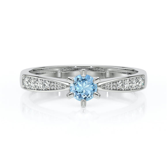 Solitaire accompagné aigue-marine et diamant Destinée - 2