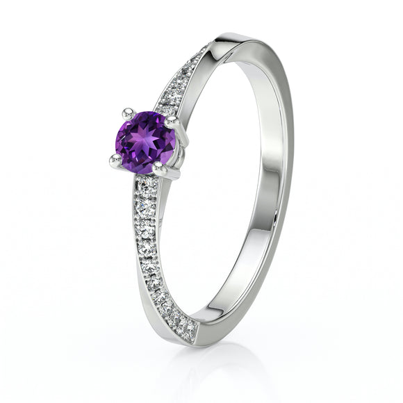 Solitaire accompagné améthyste et diamant Pluie d’étoiles - 6