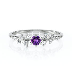 Solitaire accompagné améthyste et diamant Pluie d’étoiles - 8