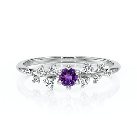 Solitaire accompagné améthyste et diamant Pluie d’étoiles - 8