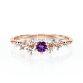 Solitaire accompagné améthyste et diamant Pluie d’étoiles - 8
