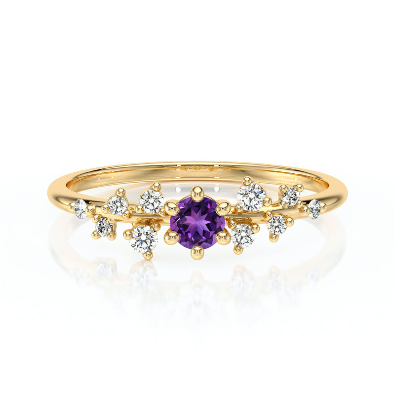 Solitaire accompagné améthyste et diamant Pluie d’étoiles - 8