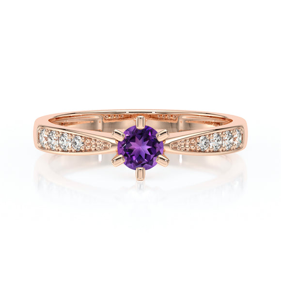 Solitaire accompagné améthyste et diamant Destinée - 2
