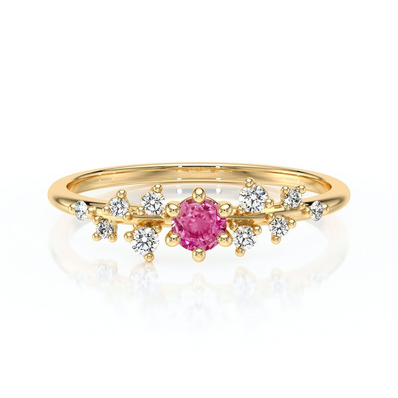 Solitaire accompagné saphir rose et diamant Pluie d’étoiles - 8