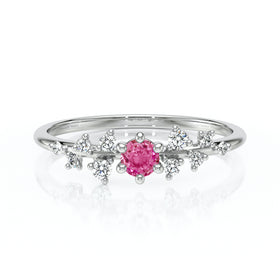 Solitaire accompagné saphir rose et diamant Pluie d’étoiles - 8