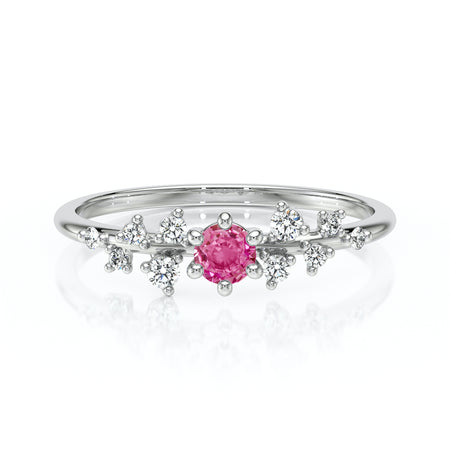 Solitaire accompagné saphir rose et diamant Pluie d’étoiles - 8