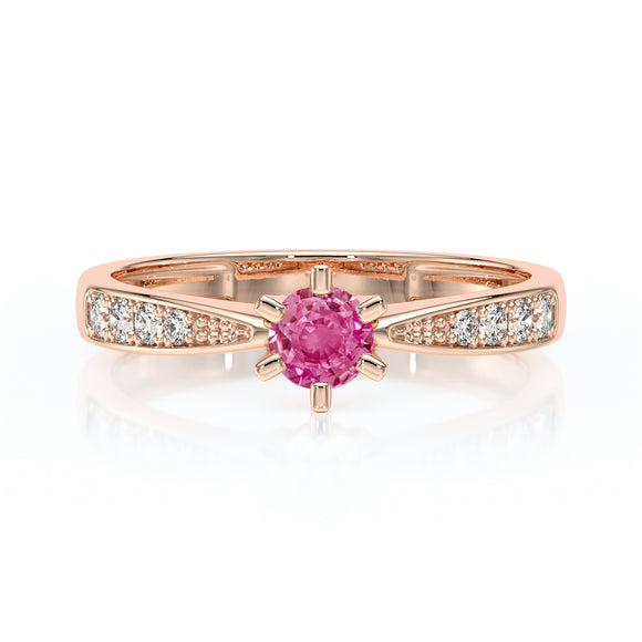 Solitaire accompagné saphir rose et diamant Destinée - 2