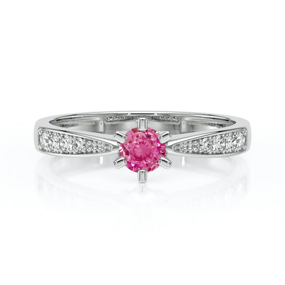 Solitaire accompagné saphir rose et diamant Destinée - 2
