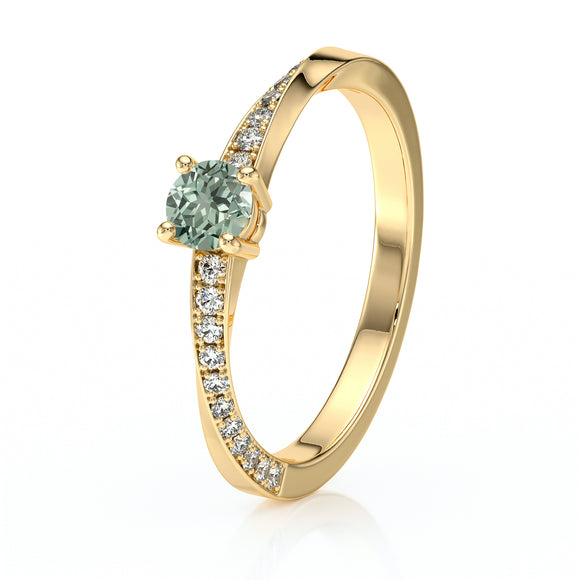 Solitaire accompagné saphir vert et diamant Pluie d’étoiles - 6