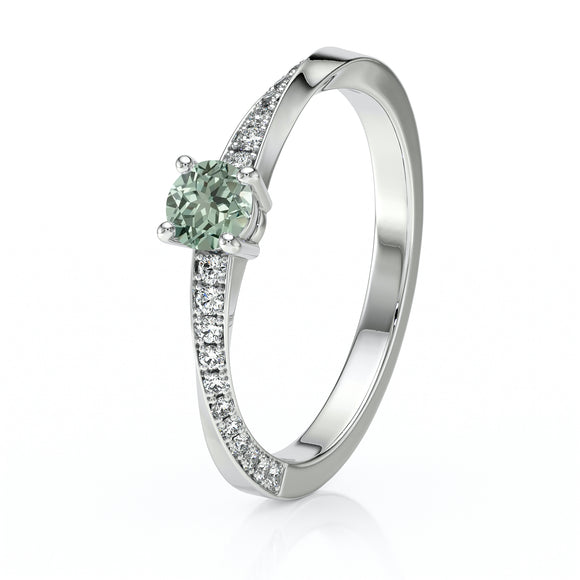 Solitaire accompagné saphir vert et diamant Pluie d’étoiles - 6