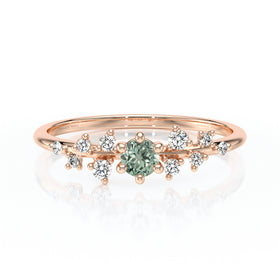 Solitaire accompagné saphir vert et diamant Pluie d’étoiles - 8