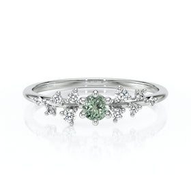 Solitaire accompagné saphir vert et diamant Pluie d’étoiles - 8