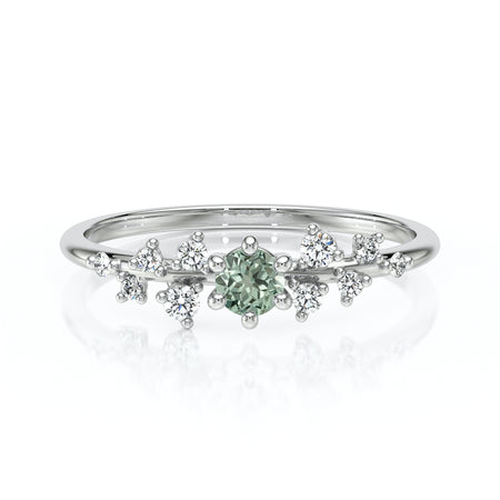 Solitaire accompagné saphir vert et diamant Pluie d’étoiles - 8