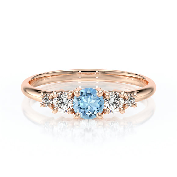 Solitaire accompagné aigue-marine et diamant Coucher de Soleil - 7