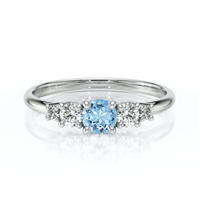 Solitaire accompagné aigue-marine et diamant Coucher de Soleil - 7