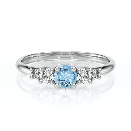 Solitaire accompagné aigue-marine et diamant Coucher de Soleil - 7