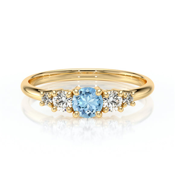 Solitaire accompagné aigue-marine et diamant Coucher de Soleil - 7