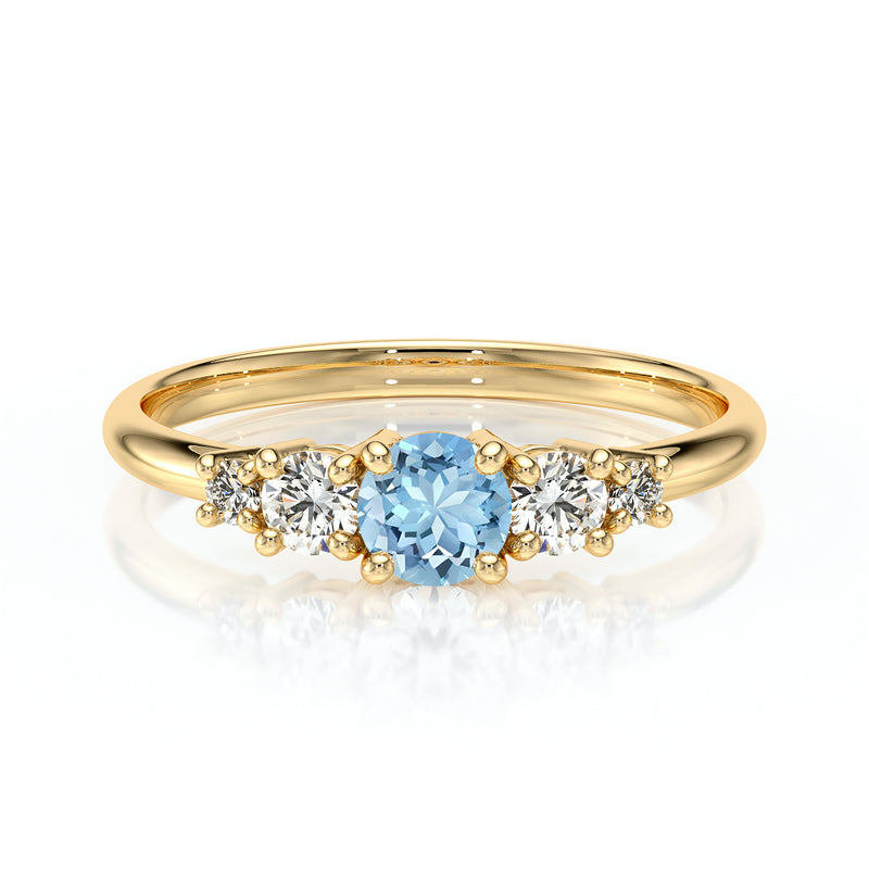 Solitaire accompagné aigue-marine et diamant Coucher de Soleil - 7