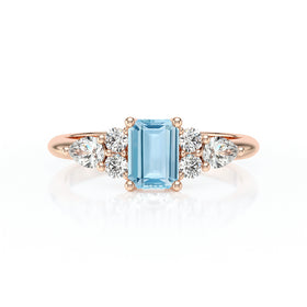 Solitaire accompagné aigue-marine diamant Divine Idylle - 10