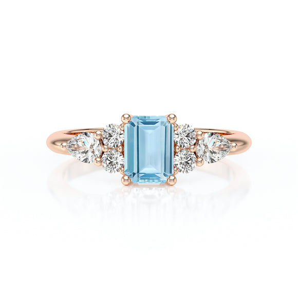 Solitaire accompagné aigue-marine diamant Divine Idylle - 10
