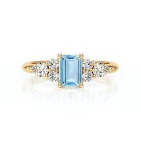 Solitaire accompagné aigue-marine diamant Divine Idylle - 10