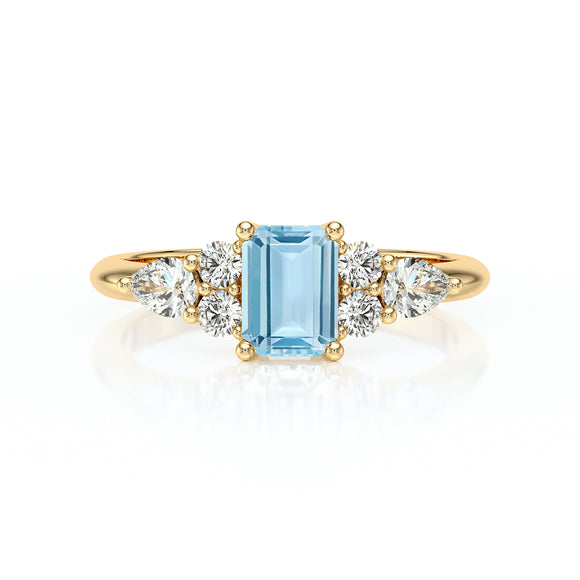 Solitaire accompagné aigue-marine diamant Divine Idylle - 10