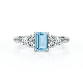 Solitaire accompagné aigue-marine diamant Divine Idylle - 10