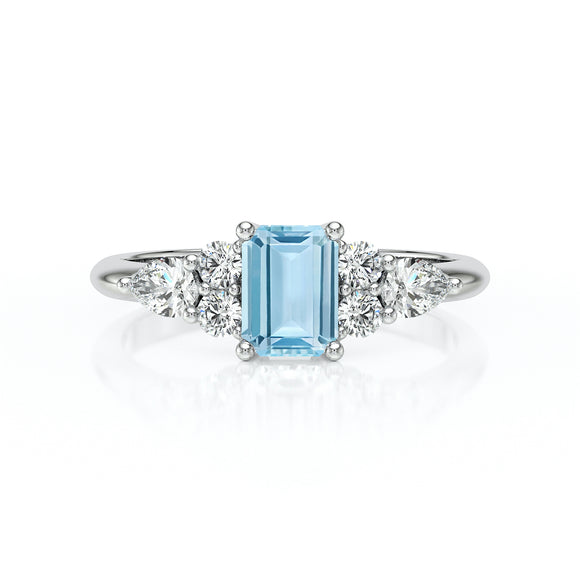 Solitaire accompagné aigue-marine diamant Divine Idylle - 10