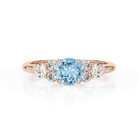 Solitaire accompagné aigue-marine diamant Divine Idylle - 13