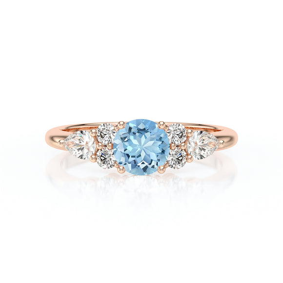 Solitaire accompagné aigue-marine diamant Divine Idylle - 13