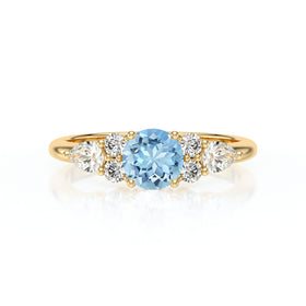 Solitaire accompagné aigue-marine diamant Divine Idylle - 13